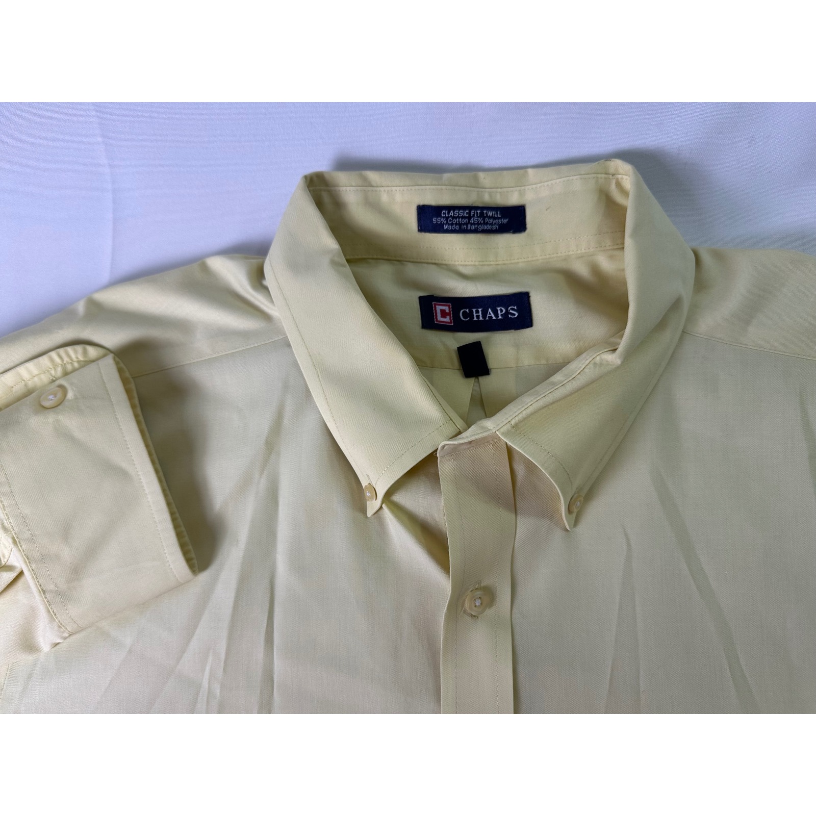 Chaps Classic Fit Twill Button Down Shirt Mens 18 1/2 36/37 Yellow Wrinkle Free